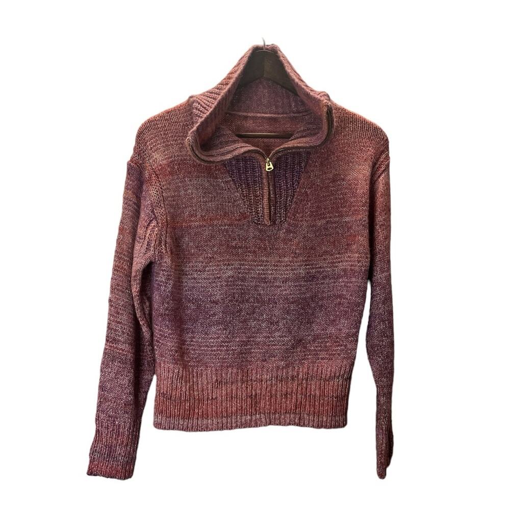 Women’s Sweater Pullover 3/4 Zipper Long Sleeve Pink Purple Coral Size Small